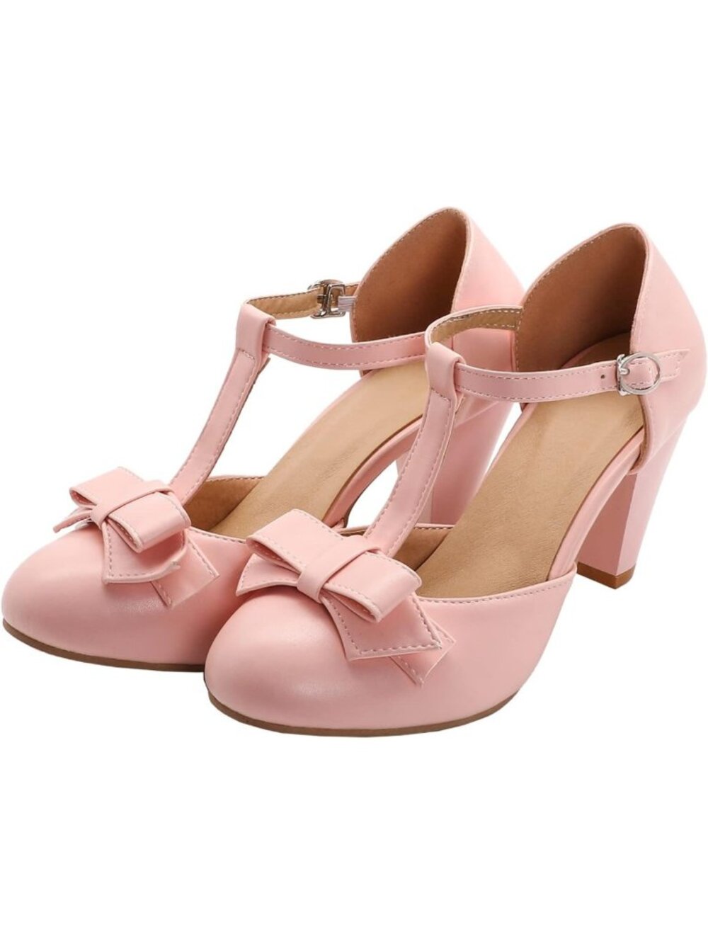 Cute Retro Rockabilly T-Strap Mary Janes Heels - Chunky Bow Pumps for Cosplay